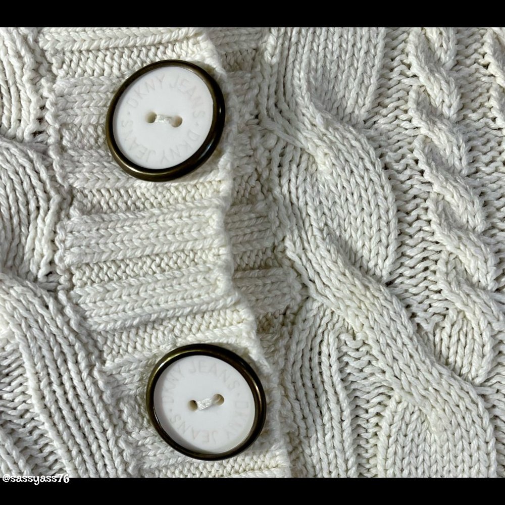 ▪️DKNY JEANS▪️Cream Multi-Pattern Knit Cotton Blend Fitted Sweater - Picture 7 of 7